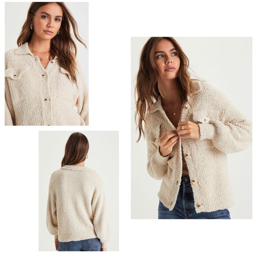 Lulus Cozy Simplicity Sweater Ivory Textured Chenille Knit Size M NWT